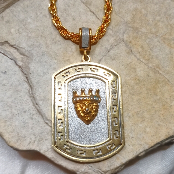 Men's Hip Hop Lion Head Dog Tag Pendant On Chain